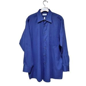 Like New Van Heusen Navy Blue Sateen Stripe Wrinkle Free Long Sleeves Shirt XL